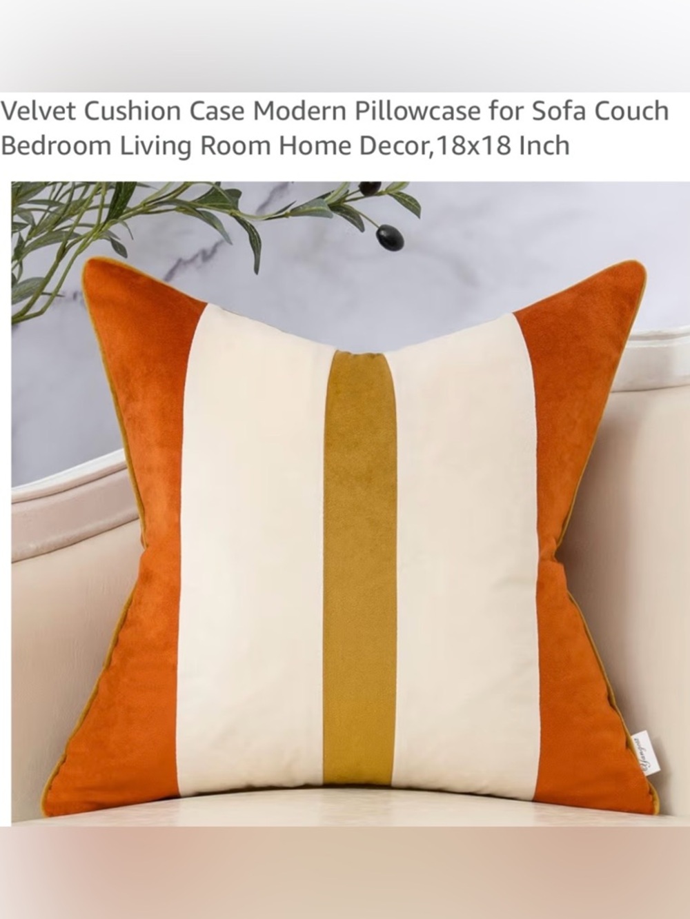 Orange and Cream Striped Velvet Throw Pillow Cover